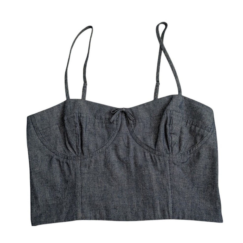 Du Paradis Denim Chambray Smocked Back Corset Crop Bustier Strappy Sample Y2k‎